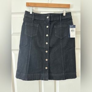 Chaps Black Denim Knee Length Skirt, size 8, buttons